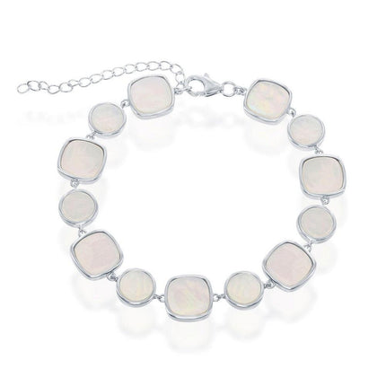Sterling Silver Alternating Round and Square MOP Link Bracelet ,