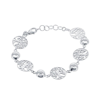 Sterling Silver Alternating Round Tree and Semi Sphere Bracelet ,