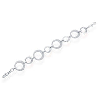 Sterling Silver Alternating Shiny and CZ Open Circle Bracelet ,
