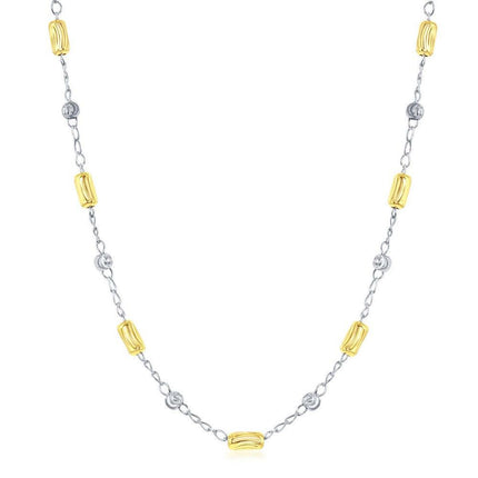 Sterling Silver Alternating Two Tone Beads Necklace ,