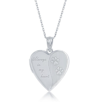 Sterling Silver Always in My Heart Paw Print Heart Locket With chain ,