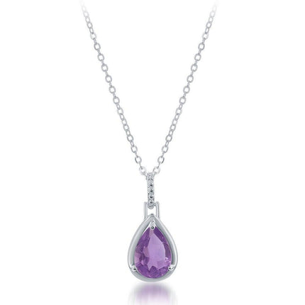 Sterling Silver Amethyst 1.67 cttw Teardrop Pendant ,