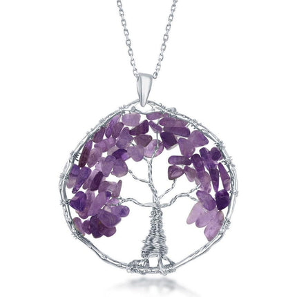Sterling Silver Amethyst Beads Tree of Life Pendant ,