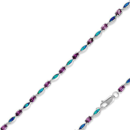 Sterling Silver Amethyst CZ's and Blue Opal Marquise Bracelet ,