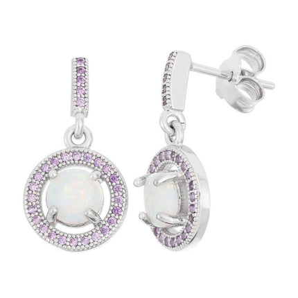 Sterling Silver Amethyst Micro Pave Round Earrings ,
