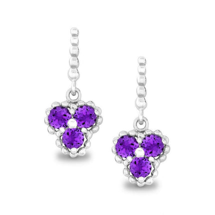 Sterling Silver Amethyst Triple Circle Earrings ,