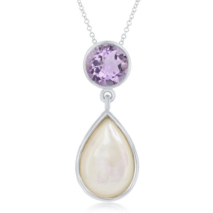Sterling Silver Amethyst with Mother of Pearl Pendant ,