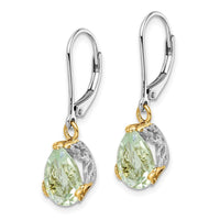 Sterling Silver & 14K Rhodium-plated Green Quartz Leverback Earrings ,