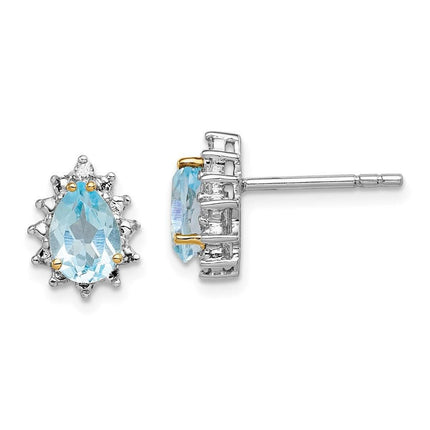 Sterling Silver & 14K Rhodium-plated Sky Blue Topaz Diamond Earrings ,