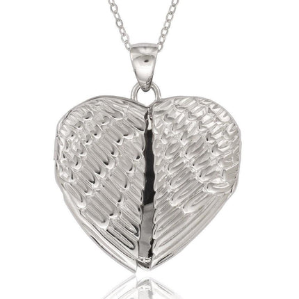Sterling Silver Angel Wings Heart Pendant ,