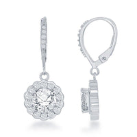Sterling Silver April Birthstone With CZ Border Round Earrings and Necklace Set ,