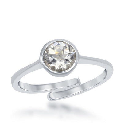 Sterling Silver "April" White Topaz Bezel Set Ring ,