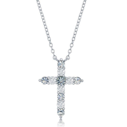 Sterling Silver Aquamarine CZ March Birthstone Cross Necklace ,
