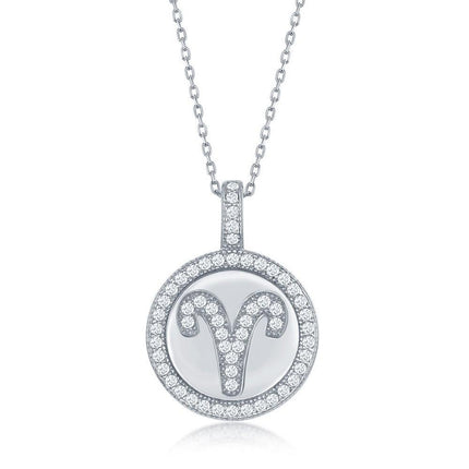 Sterling Silver Aries Zodiac Disc Pendant Chain ,