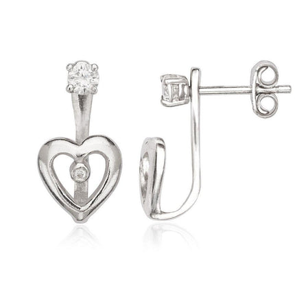 Sterling Silver Back Small Heart Single CZ Earrings ,