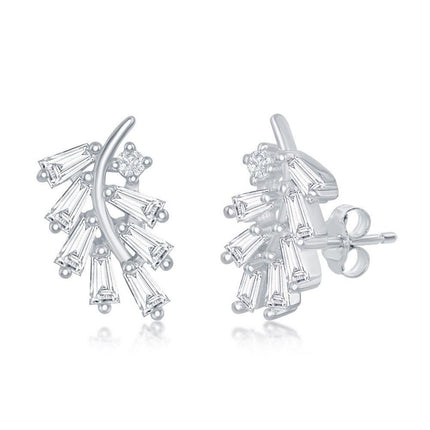 Sterling Silver Baguette Arrow CZ Stud Earrings ,