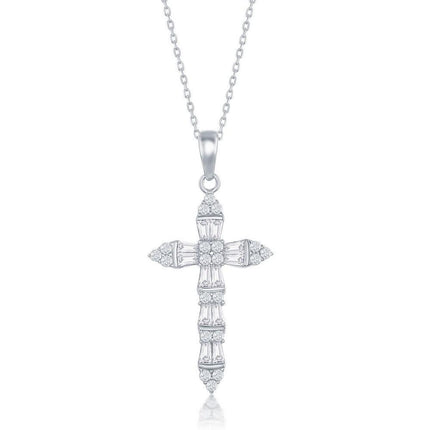 Sterling Silver Baguette CZ Cross Pendant ,