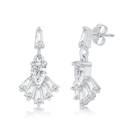 Sterling Silver Baguette CZ Stud Earrings ,