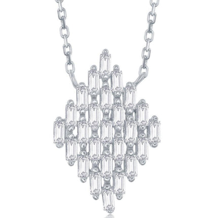 Sterling Silver Baguette Diamond Shaped Necklace ,