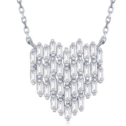 Sterling Silver Baguette Heart Necklace ,