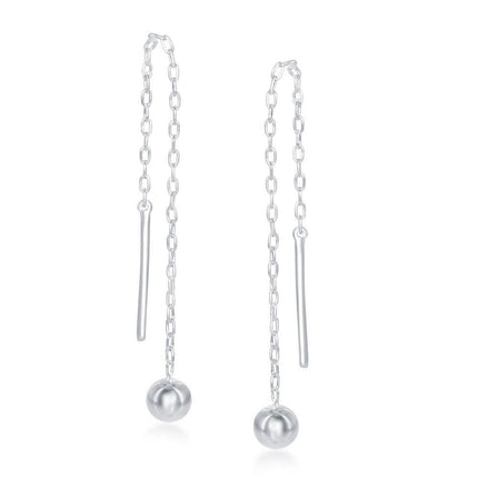Sterling Silver Bar with Bead Chain Threader Earrings ,
