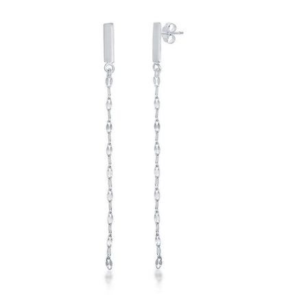 Sterling Silver Bar with Fancy Chain Earrings ,