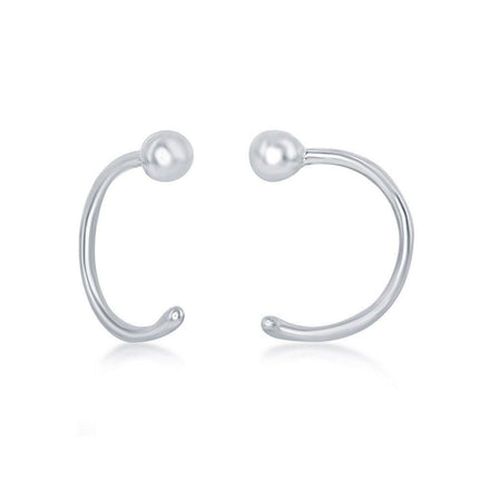 Sterling Silver Bead Half Hoop Earrings ,