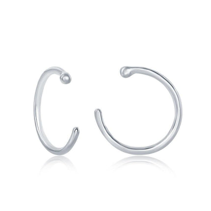 Sterling Silver Bead Mini Open Hoop Cuff Earrings ,