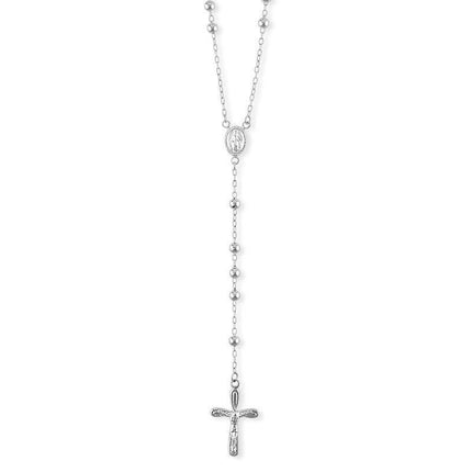 Sterling Silver Beaded Rosary Necklace ,