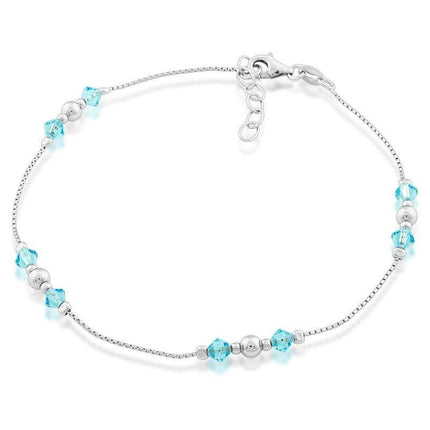 Sterling Silver Beads with Blue Crystals Anklet ,