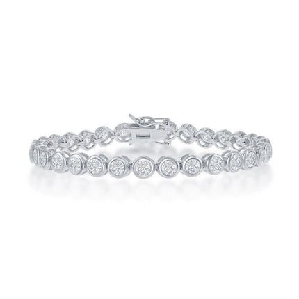 Sterling Silver Bezel Set 4mm CZ Tennis Bracelet, 7" ,