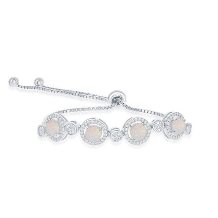 Sterling Silver Bezel-Set CZ and White Opal Bolo Bracelet ,