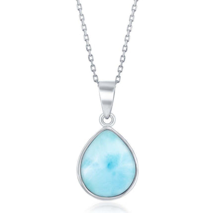 Sterling Silver Bezel-set Larimar Teardrop Pendant ,