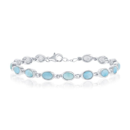 Sterling Silver Bezel-Set Oval Larimar Linked Bracelet, 7" ,