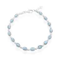 Sterling Silver Bezel-Set Oval Larimar Linked Bracelet, 7" ,