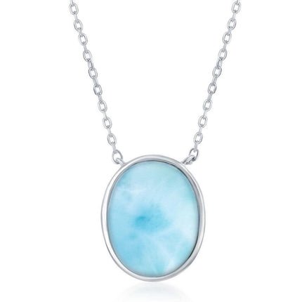 Sterling Silver Bezel Set Oval Larimar Necklace ,
