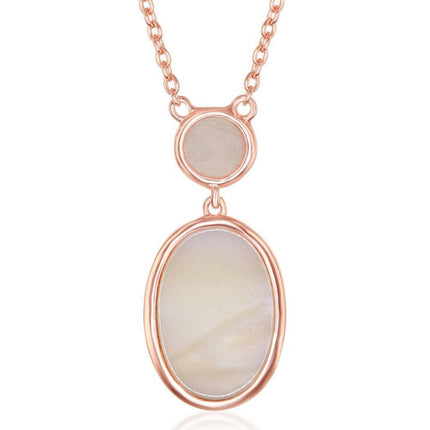 Sterling Silver Bezel-set Rose Quartz and Oval Pink MOP Necklace ,