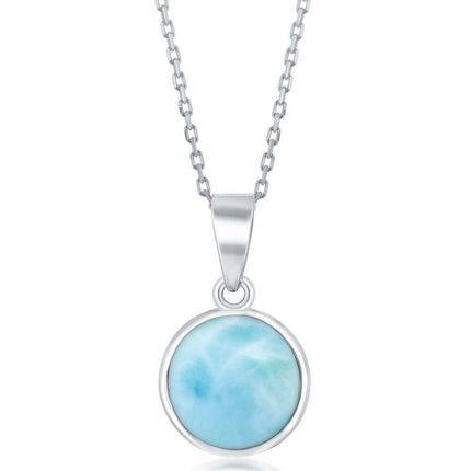 Sterling Silver Bezel-set Round Larimar Pendant ,