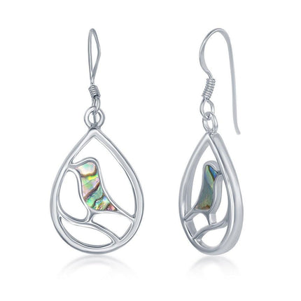 Sterling Silver Bird Pearshaped Earrings - Abalone ,