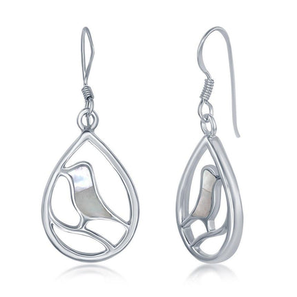 Sterling Silver Bird Pearshaped Earrings - MOP ,