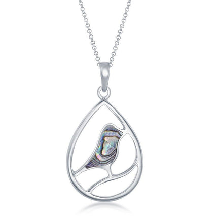 Sterling Silver Bird Pearshaped Pendant - Abalone ,