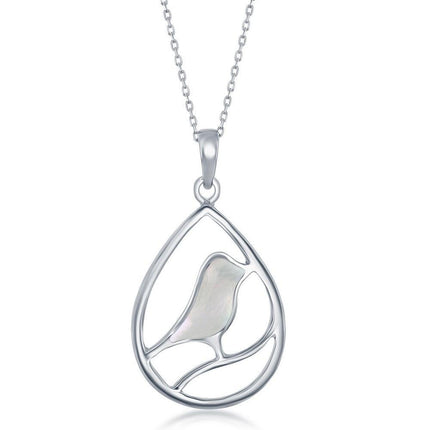 Sterling Silver Bird Pearshaped Pendant - MOP ,