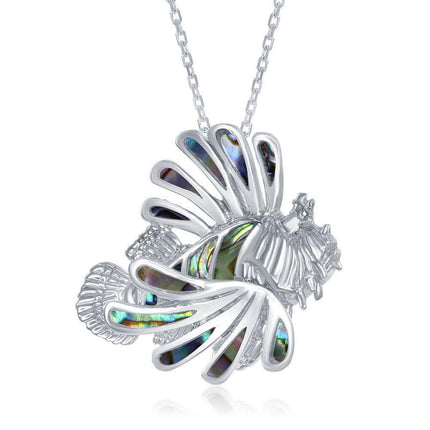 Sterling Silver Black Abalone Lionfish Pendant ,