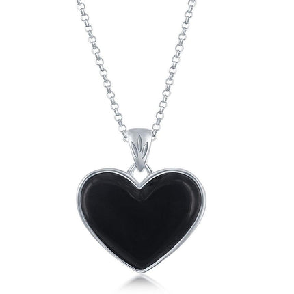 Sterling Silver Black Agate Heart Pendant ,
