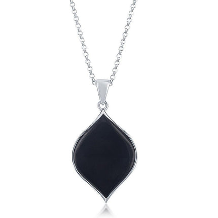 Sterling Silver Black Agate Marquise Pendant ,