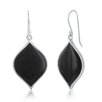 Sterling Silver Black Agate Marquise Shape Earrings ,
