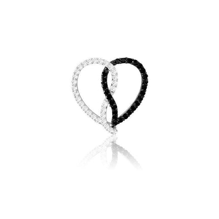 Sterling Silver Black and White CZ Heart Pendant ,