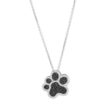 Sterling Silver Black and White Paw Print Pendant ,