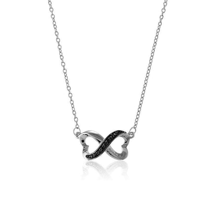 Sterling Silver Black CZ Heart Infinity Necklace ,