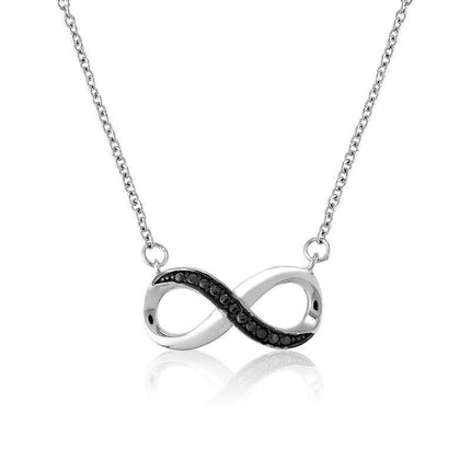 Sterling Silver Black CZ Infinity Design Necklace ,